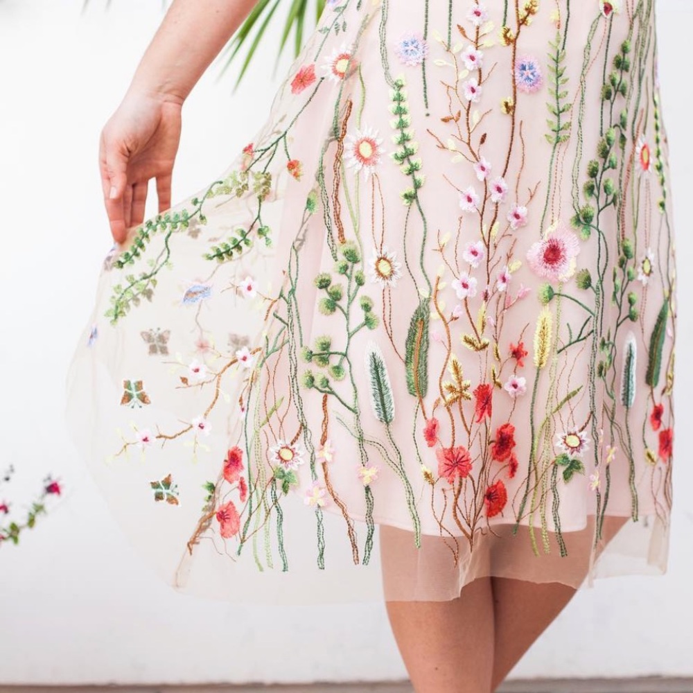 Anthropologie Embroidered Mesh Blush Floral Midi Skirt by Eva Franco - Picture 6 of 6
